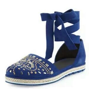 Stuart Weitzman Blue Espadrilles with Ankle Wrap